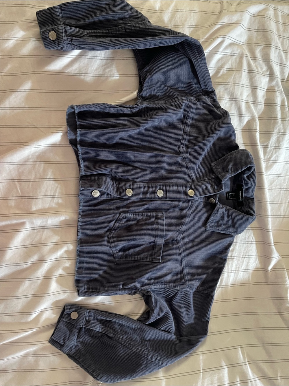 Forever 21 Corduroy Navy Blue Button Up Jacket